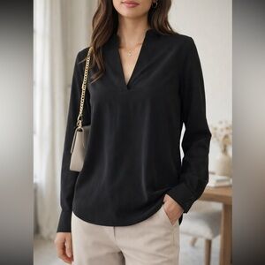 H&M Black V-Neck Long Sleeve Blouse | Classic & Elegant | Size 6